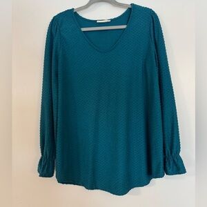 Modern Soul Deep Teal Tunic Style Blouse with Cuffed Long Sleeves Size Large